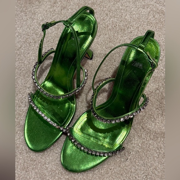 Zara Emerald Green Rhinestone Heels - Picture 1 of 3